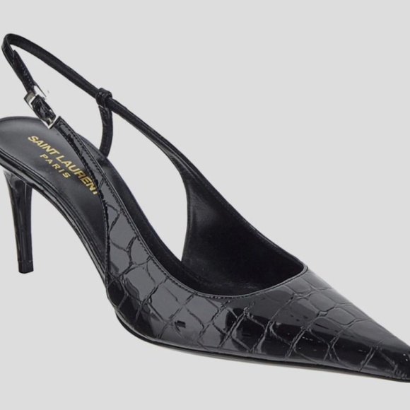 Saint Laurent YSL Vendome glossed croc-effect leather slingback pump Size 40 NWT - Picture 4 of 6